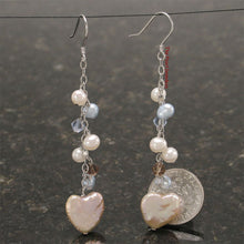 Load image into Gallery viewer, Sterling Silver Pink Heart Coin Pearl Dangle Earrings
