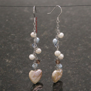 Sterling Silver Pink Heart Coin Pearl Dangle Earrings