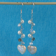 Load image into Gallery viewer, Sterling Silver Pink Heart Coin Pearl Dangle Earrings