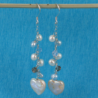 Sterling Silver Pink Heart Coin Pearl Dangle Earrings