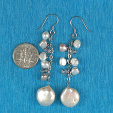 Load image into Gallery viewer, Sterling Silver Pink Coin Pearl O Chain Dangle Earrings