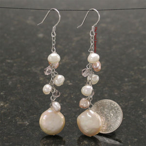 Sterling Silver Pink Coin Pearl O Chain Dangle Earrings