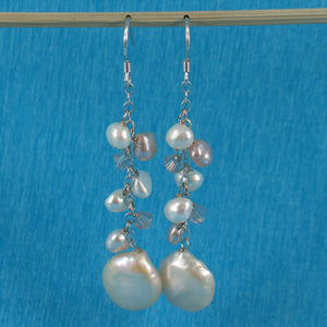 Sterling Silver Pink Coin Pearl O Chain Dangle Earrings