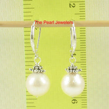 Load image into Gallery viewer, Sterling Silver Leverback Bali Bead White Nucleus Pearl Earrings