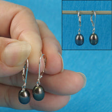 Load image into Gallery viewer, Sterling Silver Black Pearl Leverback Dangle Earrings