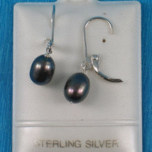 Load image into Gallery viewer, Sterling Silver Black Pearl Leverback Dangle Earrings