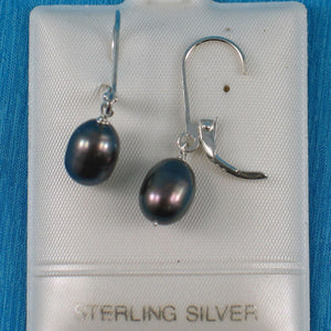 Sterling Silver Black Pearl Leverback Dangle Earrings