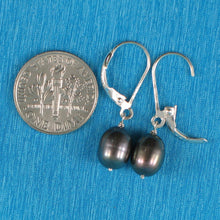 Load image into Gallery viewer, Sterling Silver Black Pearl Leverback Dangle Earrings