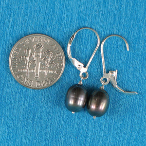 Sterling Silver Black Pearl Leverback Dangle Earrings