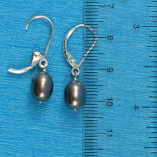 Load image into Gallery viewer, Sterling Silver Black Pearl Leverback Dangle Earrings