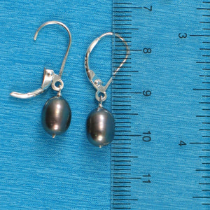 Sterling Silver Black Pearl Leverback Dangle Earrings