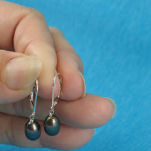 Load image into Gallery viewer, Sterling Silver Black Pearl Leverback Dangle Earrings