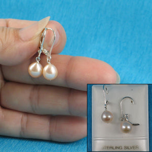 Sterling Silver Pink Pearl Leverback Dangle Earrings