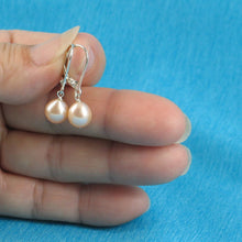 Load image into Gallery viewer, Sterling Silver Pink Pearl Leverback Dangle Earrings