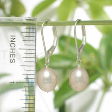 Load image into Gallery viewer, Sterling Silver Pink Pearl Leverback Dangle Earrings