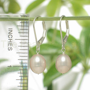 Sterling Silver Pink Pearl Leverback Dangle Earrings