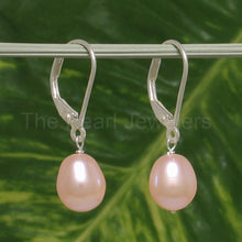 Load image into Gallery viewer, Sterling Silver Pink Pearl Leverback Dangle Earrings