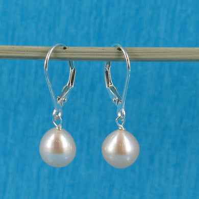 Sterling Silver Pink Pearl Leverback Dangle Earrings