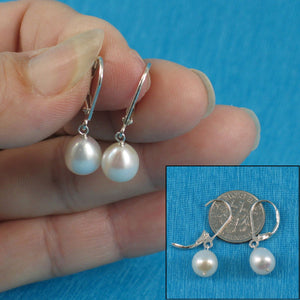 Sterling Silver White Pearl Leverback Dangle Earrings