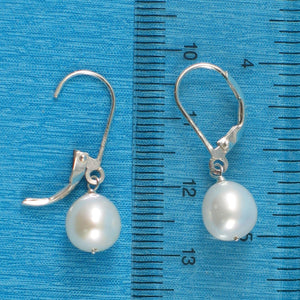 Sterling Silver White Pearl Leverback Dangle Earrings