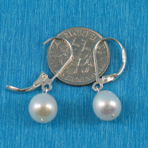 Sterling Silver White Pearl Leverback Dangle Earrings