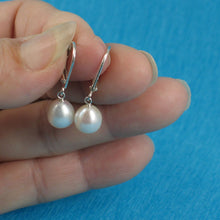 Load image into Gallery viewer, Sterling Silver White Pearl Leverback Dangle Earrings