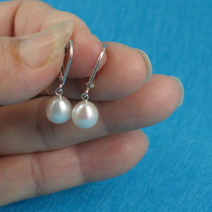 Sterling Silver White Pearl Leverback Dangle Earrings