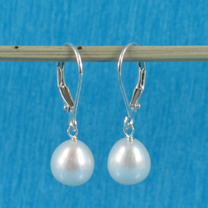 Sterling Silver White Pearl Leverback Dangle Earrings