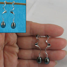 Load image into Gallery viewer, Solid .925 Silver Lightning Black Pearl Stud Dangle Earrings