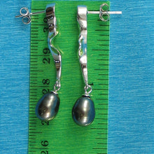 Load image into Gallery viewer, Solid .925 Silver Lightning Black Pearl Stud Dangle Earrings