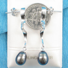 Load image into Gallery viewer, Solid .925 Silver Lightning Black Pearl Stud Dangle Earrings