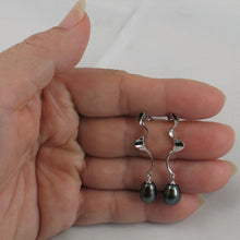 Load image into Gallery viewer, Solid .925 Silver Lightning Black Pearl Stud Dangle Earrings