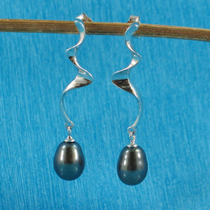 Solid .925 Silver Lightning Black Pearl Stud Dangle Earrings
