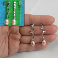 Load image into Gallery viewer, Solid .925 Silver Lightning Peach Pearl Stud Dangle Earrings