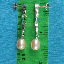 Load image into Gallery viewer, Solid .925 Silver Lightning Peach Pearl Stud Dangle Earrings