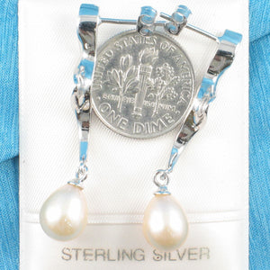 Solid .925 Silver Lightning Peach Pearl Stud Dangle Earrings