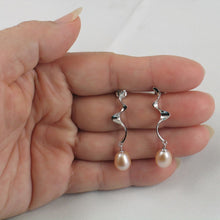 Load image into Gallery viewer, Solid .925 Silver Lightning Peach Pearl Stud Dangle Earrings