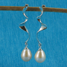 Load image into Gallery viewer, Solid .925 Silver Lightning Peach Pearl Stud Dangle Earrings