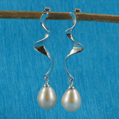 Solid .925 Silver Lightning Peach Pearl Stud Dangle Earrings