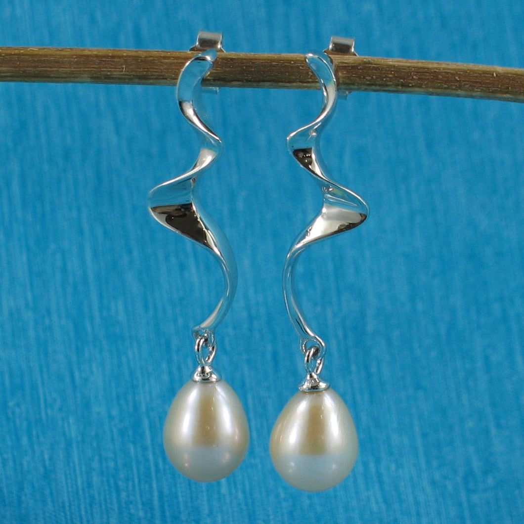 Solid .925 Silver Lightning Peach Pearl Stud Dangle Earrings