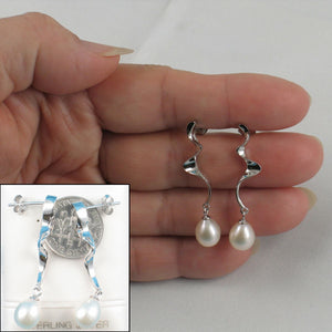 Solid .925 Silver Lightning White Pearl Stud Dangle Earrings