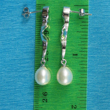Load image into Gallery viewer, Solid .925 Silver Lightning White Pearl Stud Dangle Earrings