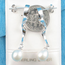 Load image into Gallery viewer, Solid .925 Silver Lightning White Pearl Stud Dangle Earrings