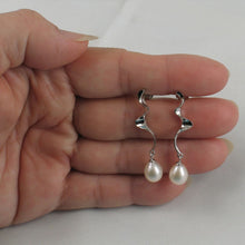 Load image into Gallery viewer, Solid .925 Silver Lightning White Pearl Stud Dangle Earrings