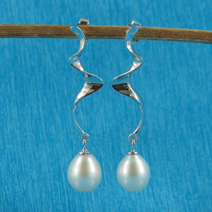 Solid .925 Silver Lightning White Pearl Stud Dangle Earrings