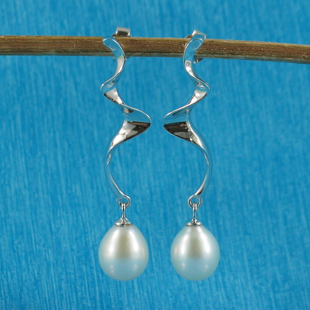 Solid .925 Silver Lightning White Pearl Stud Dangle Earrings