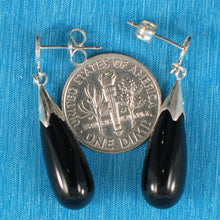 Load image into Gallery viewer, Solid Silver 925 Oriental Good Luck Black Onyx Dangle Stud Earrings