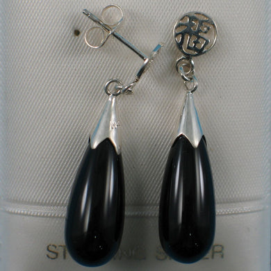 Sterling Silver Good Luck Earrings: Onyx, Lavender Jade & Green Jade Dangle