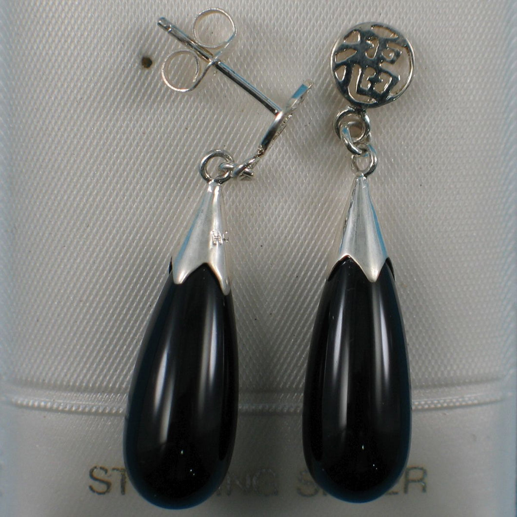 Sterling Silver Good Luck Earrings: Onyx, Lavender Jade & Green Jade Dangle