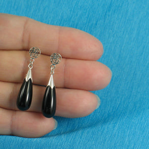 Sterling Silver Good Luck Earrings: Onyx, Lavender Jade & Green Jade Dangle